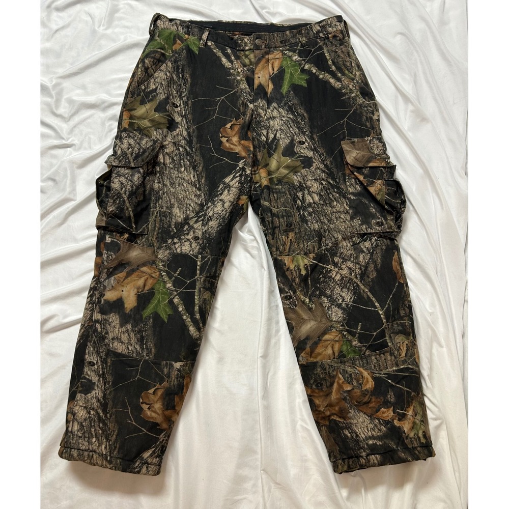 Cabelas Dry-Plus Insulated Camo Cargo Hunting Pants Mens 38 Reg Tree Leaf Camo